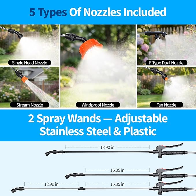 Battery Powered Backpack Sprayer 4 Gallon, 21V 2.6Ah Electric Weed Pump Sprayer with 6 Nozzles, Telescopic Wand (Stainless Steel + Plastic) for Garden Weed Lawn Yard Clean, Charger Included