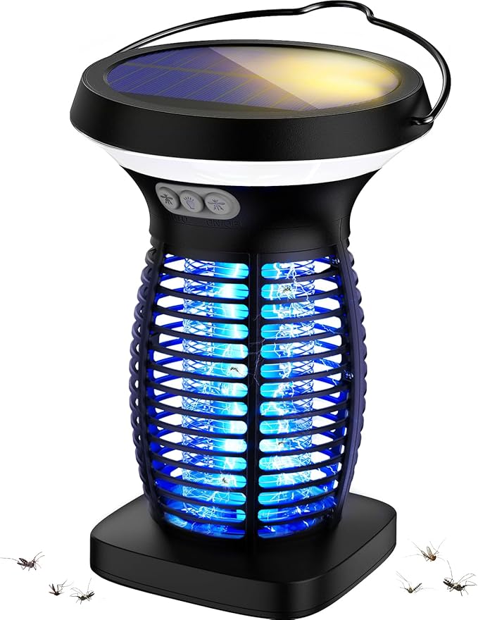 OnBeam Solar Bug Zapper Outdoor, Mosquito Zapper Outdoor Waterproof Electric Rechargeable Fly Zapper with Solar Panel, 4200V Fly Trap Indoor for Home Backyard, Patio, Garden, Camping