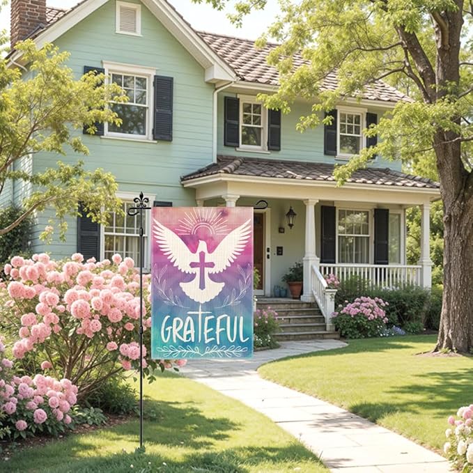 Grateful Peace Dove Garden Flag Double Sided Yard Outdoor Decoration 12x18 Inch, Thankful Autumn Flag, Grateful Fall Jesus Cross Seasona Greeting Garden Banner, Religious Faith Outdoor Banner