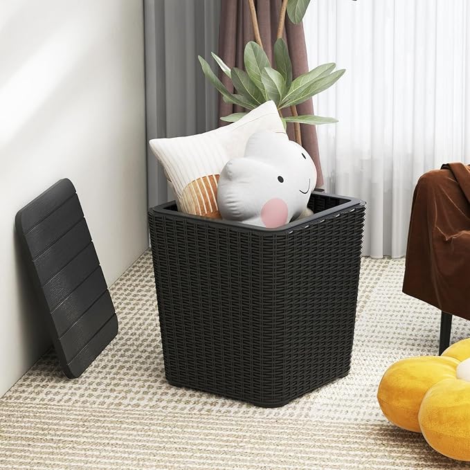 Giantex 11.5 Gallon Deck Box, Outdoor Side Table with Removable Lid, Faux Wicker-Woven, 330Lbs Capacity, Outside Waterproof Storage Box, Resin Rattan Small Coffee Table for Patio Poolside (Black)