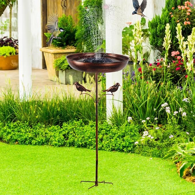 DREAMSOUL 13" Dia Bird Bath with 5 Prong Stake, 34 Inch Tall Bird Bath for Outside Metal Birdbath for Garden Yard Patio