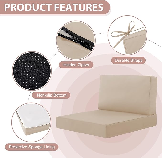 14-Piece Patio Furniture Cushions Set, Replacement Outdoor Cushions for 6-Seat Patio Sectional, Waterproof & Fade Resistant Deep Seat Cushion for Outdoor Sofa, Beige
