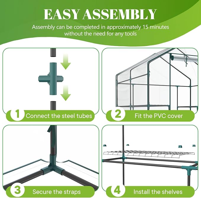 OLIXIS Outdoor Greenhouse, Walk-in Greenhouse with 2 Tier 8 Plant Shelves, Durable PVC Cover, 56"×56"×77" Portable Greenhouses for Outdoor Garden, Patio, Porch, Backyard Green Houses, Clear