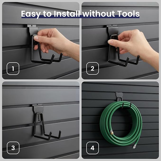 Smartstandard 31PCS Slatwall Accessories, Includes 2PCS Single S Hook, 2PCS Double S Hook, 2PCS Wall Baskets, 2PCS Hose Hook, 1PC Shelf and 22PCS Multi Shapes(J/U/Straight) Hooks, Accessory for Garden