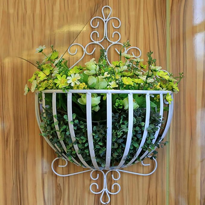 GANAZONO European Style Wall Mounted Flowerpot Rack Metal Plant Holder Half Round Hanging Planter for Balcony Garden Porch Decor 20.86X13.77X6.29 Inches