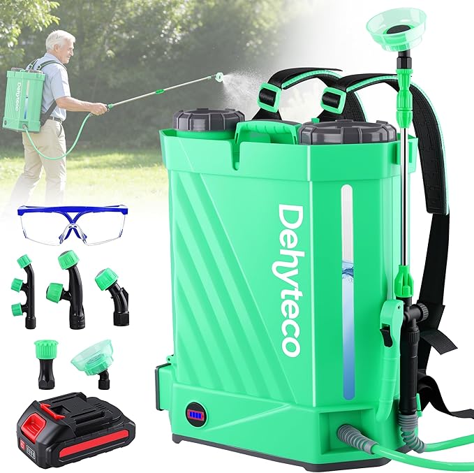 Battery Powered Backpack Sprayer with Mixer 4.2 Gallon, 5 Nozzles & Goggles | Upgraded Backrest & Strap, Adjustable PSI 0-100, Compatible with Makita 21V/2.6Ah Battery & Charger