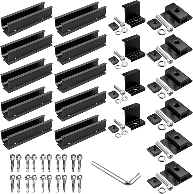 Anbte Solar Panel Mounting Brackets, Included 10 x 4.72 in Rails + 4 end Clamps 40mm + 6 Center Clamps 40mm + 1 Wrench, Aluminum Solar Mounting Kit for 4 Panels, Waterproof, for Roof, RV, Boat, Black
