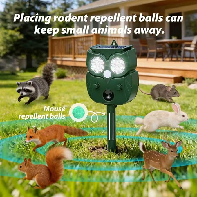 2026 New Owl Shaped Solar Animal Repellent with Motion Sensor Triper Repellent System-Ultrasonic, Flashing LED, Sound- Safe Outdoor Pet Control for Garden, Yard, Lawn, Patio, Home Perimeter