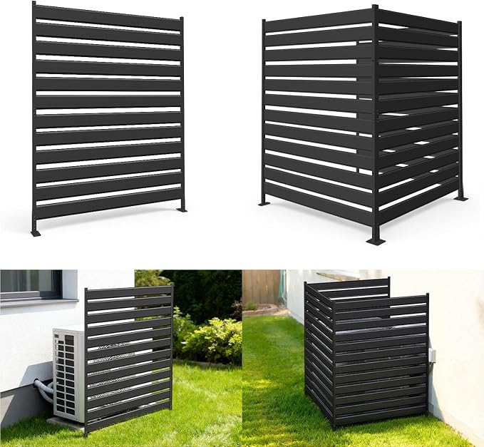 72" H×38" W（1 Panels） No Dig Metal Privacy Fence Panels for Air Conditioner Units, Can Also Hide The Pool Equipment, Black Outdoor Rustproof Trash Cans Privacy Screen