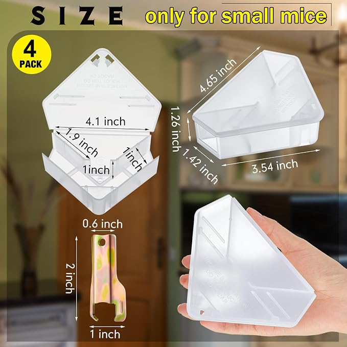 Qualirey 4 Pcs Mice Station with Key Triangle Mouse Station Lockable Reusable Bait Box, Enclosed Design for Indoor and Outdoor Use, Suitable for Small Mice (Translucent)