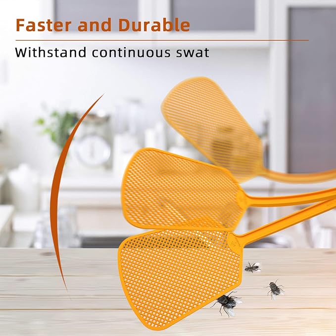 Kensizer 6-Pack Plastic Fly Swatters Heavy Duty, Multi Pack Matamoscas, Jumbo Long Handle Fly Swat Shatter Bulk, Large Bug Swatter that Work for Indoor and Outdoor