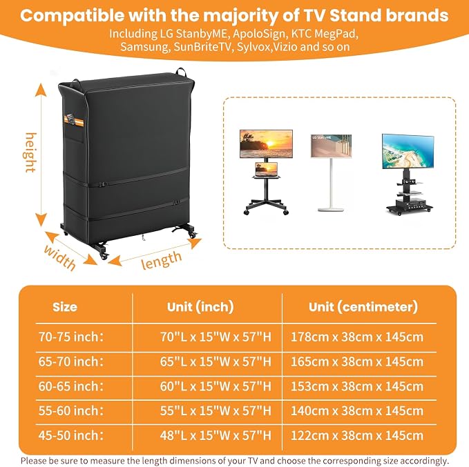 1200D Outdoor TV Trolley Cover 45-50 inch, Premium Courtyard TV Cover With Air Vent & Reflective Strip, PVC Oxford fabric Waterproof Dustproof & Windproof, Suitable for Rolling/Mobile Stand