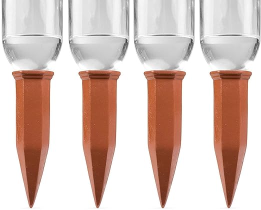 Modern Innovations Ceramic Terracotta Self Watering Spikes (4 Pack) Vacation Automatic Plant Waterer Devices, Indoor/Outdoor Planter Insert, Terra-Cotta Stakes for Potted Plants, Auto-Water System