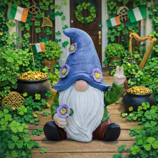Peace Gnome Garden Statue - Original Design - Blue Peace Gnome Design for Yard, Lawn, Patio, Porch - Garden Decoration - Solar Light - Mom - Grandmother Outdoor Decor & Unique