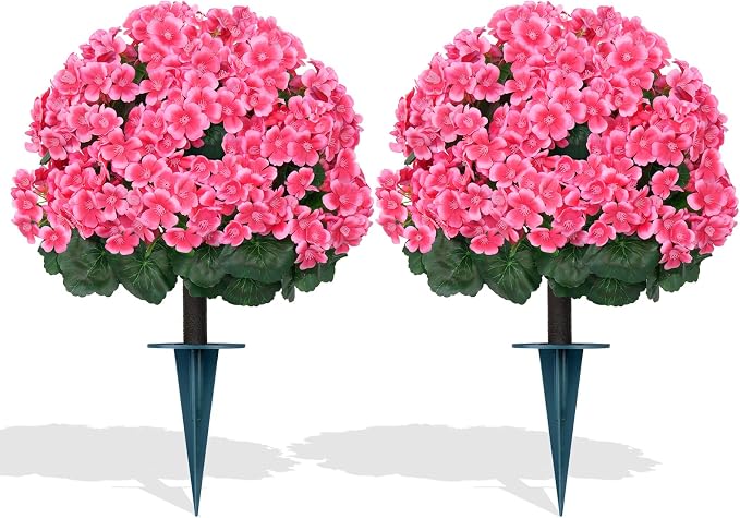 Grooy Artificial Plants Flowers Topiary Ball for Outdoor, 2 Pack Fake Silk Crabapple Flower Plant Bushes, UV Resistant Realistic Plants Shurbs for Outside,Front Porch,Patio,Yard(Pink)
