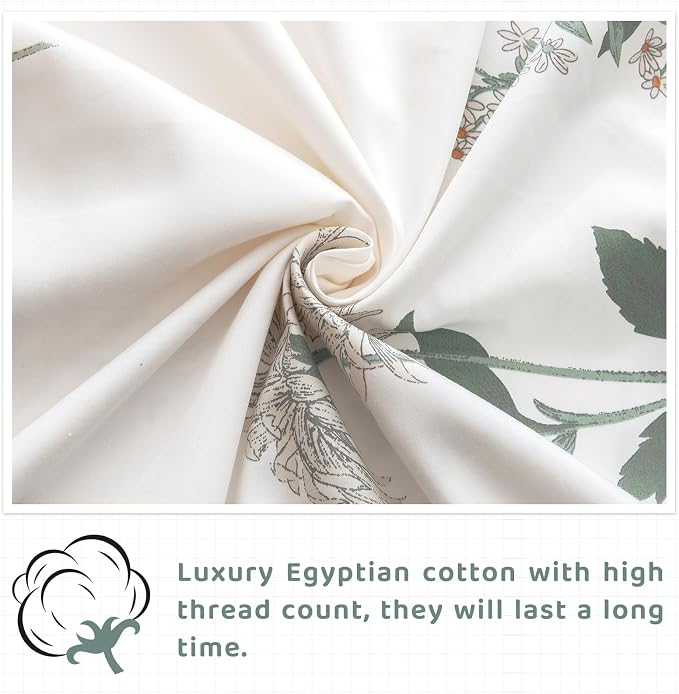 QSH Floral King Size Sheet Sets - 100% Egyptian Cotton Floral Bedding Sheets Flower Pattern Printed Bedding King Size Bed Sheets 17.5" Extra Deep Pocket 4pcs