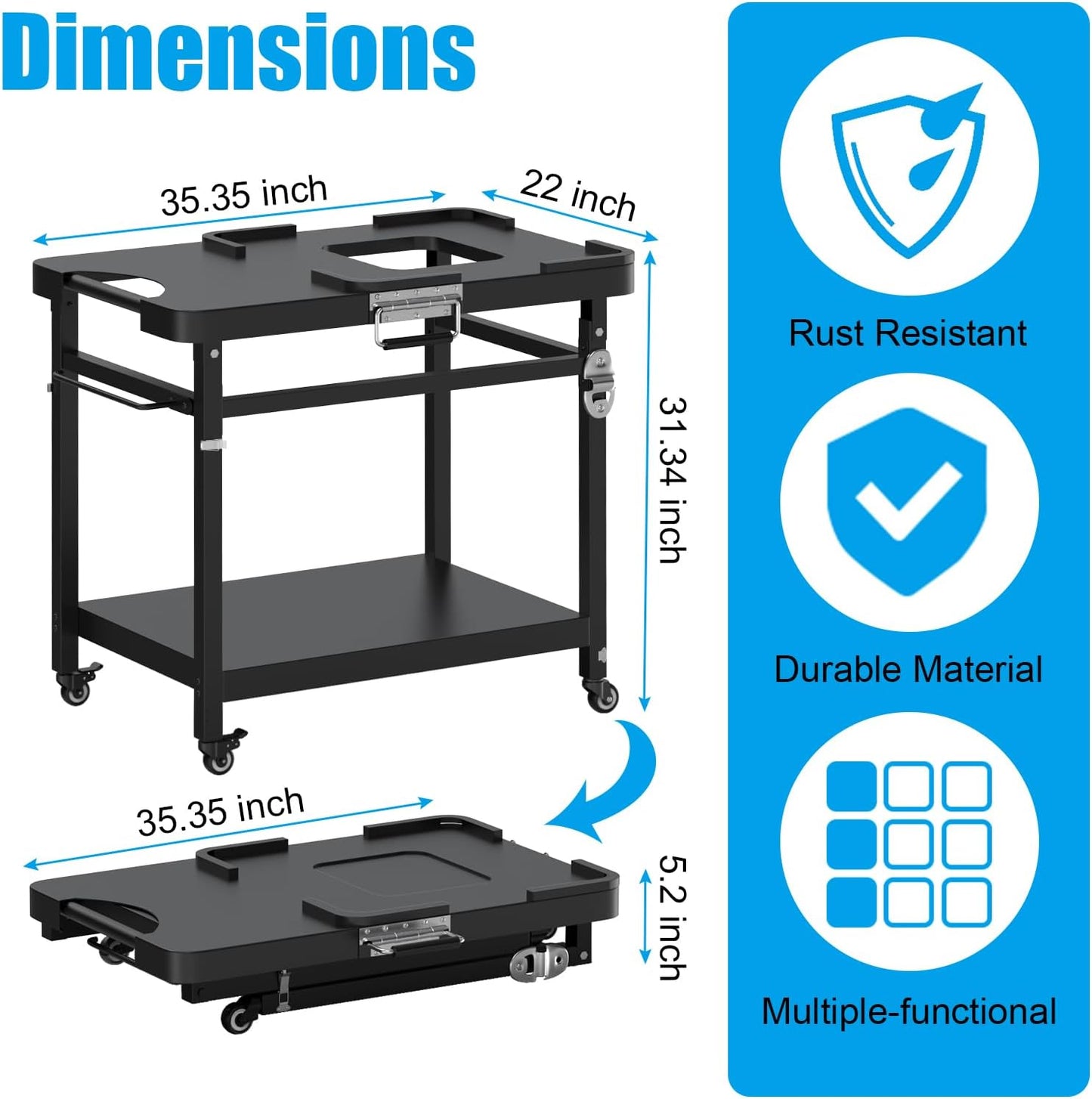 Grill Stand for Ninja Woodfire Outdoor Portable Prep Cart Table Station for Ninja XSKUNSTAND OG700 OG800 OG900 OO101 Series and Smoker Pizza Oven Accessories with Wheels & Grill Cover