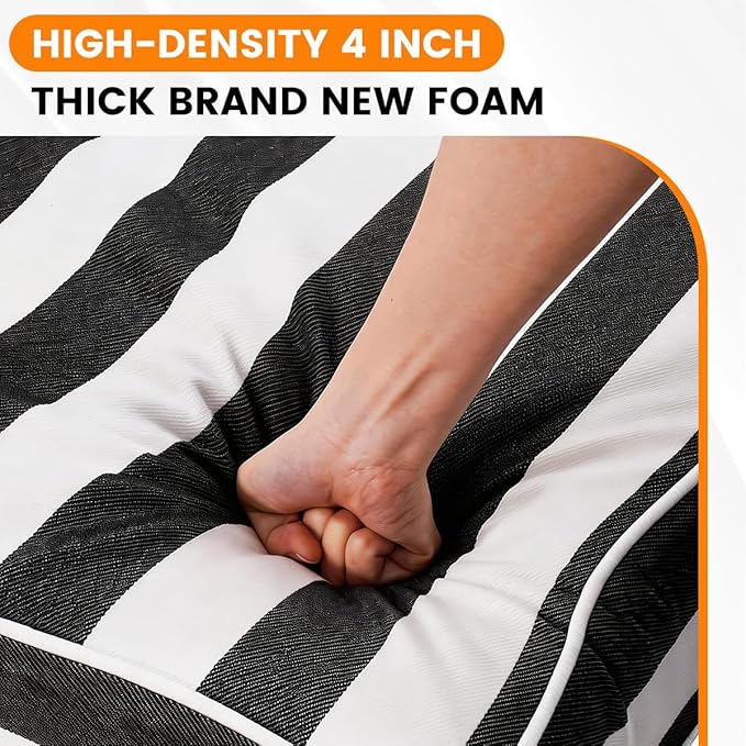 Sundale Outdoor Olefin Chaise Lounge Cushion Set of 2, Water-Resistant Patio Lounge Chair Cushion, Thick Lounger Pad with 4 Straps Cabana Stripe Black, 80 x 26 x 4 Inches