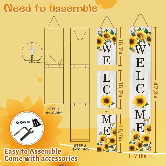Sunflower Porch Sign Welcome Sign For Front Porch Summer Sunflowers Home Decor Sunshine Welcome Sign for Indoor Outdoor Garden Wooden Vertical Sign For Patio Front Door Porch Wall Yard