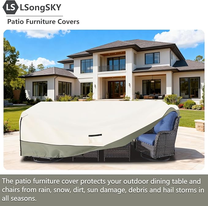 Outdoor Furniture Covers Waterproof,600D Heavy Duty Patio Cover for 5 PCS Sets Sectional Sofa Couch Dining Rocking Swivel Chairs Ottomans Coffee Table,76L x 54W x 28H inch Beige