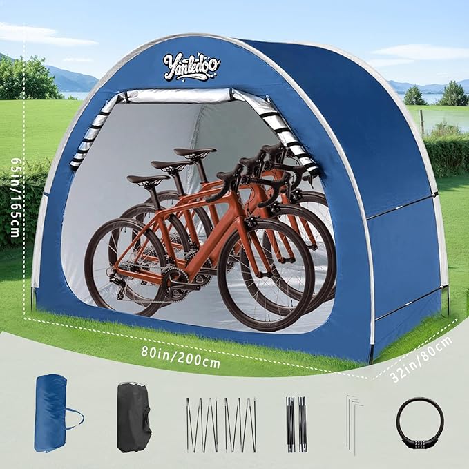 Bike Tent, Outdoor Portable Bike Storage Shed Tent, Bike Shed, Waterproof Bicycle Shelter with 210D Oxford Fabric, Bicycle Cover Fits 2-3 Bikes (Royal Blue)