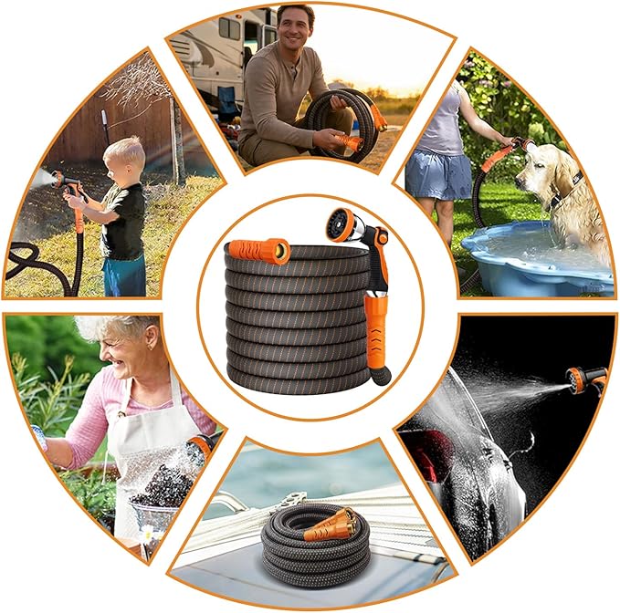 50FT Flexible Lightweight Garden Hose w/ 10Pattern Spray Nozzle,3/4 Inch 2026 Elastic Out Layer 2X Garden Hose,Triple Latex Core,No-Kink,Anti-Burst,Leak-Proof,Easy Use&Storage (50 FT)