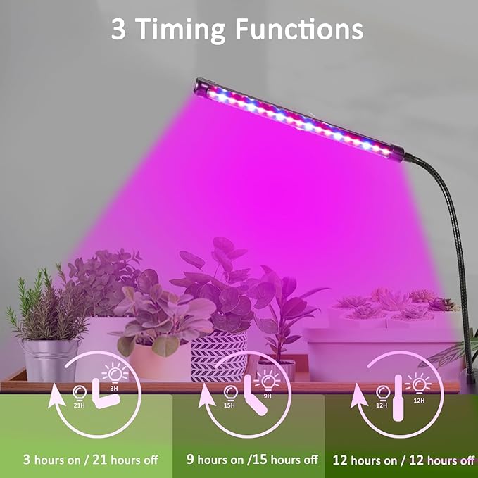 Clip On Grow Light for Indoor Plants,Full Spectrum Led Plant Grow Lights with Auto-Timer, Plant Growing Lamp for Seed Starting,Houseplants, Bonsai, Pot Plant,4 lamp