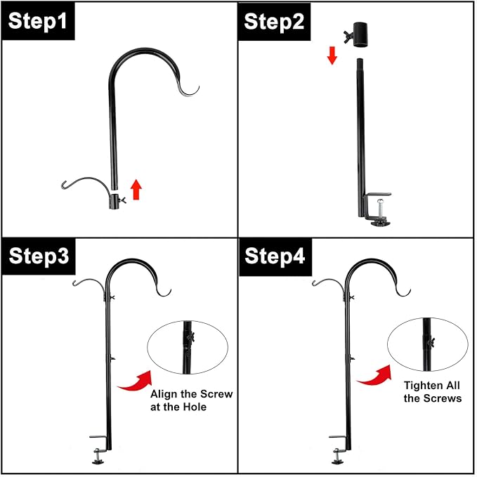 WOSIBO 3 Pack Three Span Deck Hook, 37 Inches Deck Bird Feeder Pole, Hanging Baskets Porch Multi-Hook for Deck Kit with Three Branches for Plant Hangers, Lanterns, Wind Chimes and More