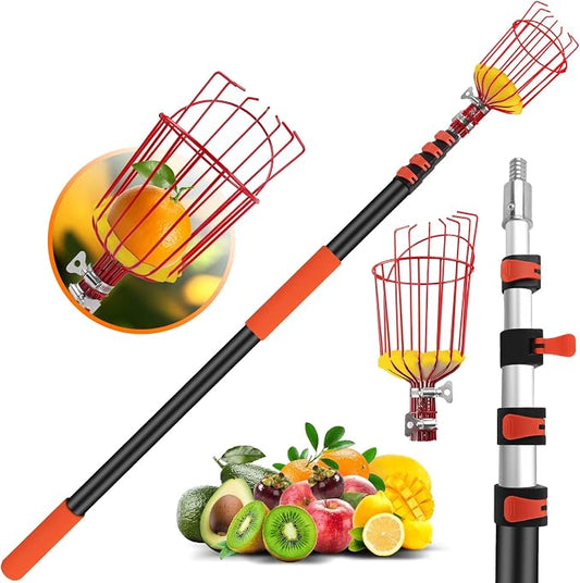 26FT Reach Fruit Picker Pole with Basket Telescoping,Apple Picker Pole with Basket,Lightweight Aluminum Pole Fruit Catcher for Trees,Orange Picker Suit for,Pear,Lemon,Mango,Guava,Avocados