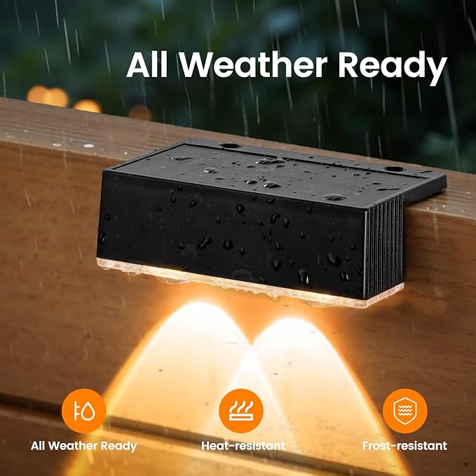 NIORSUN Solar Fence Lights,6 Pack Deck Light,Led Outdoor Lights Warm White + RGB Wall Lights,IP45 Solar Powered Light Waterproof for Backyard/Pool/Railing/Patio/Porch/Step/Outside/Garden (Black)