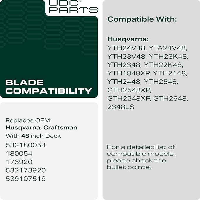 UDC Parts 532180054 Lawn Mower Blades Replacement for Husqvarna 48 Inch YTH24V48 YTH24K48 YTH2348 YTA24V48 180054 Craftsman 575938201 Z4824 LOGTH2448T Poulan 588811002 / High Lift Mulching 3 Pack
