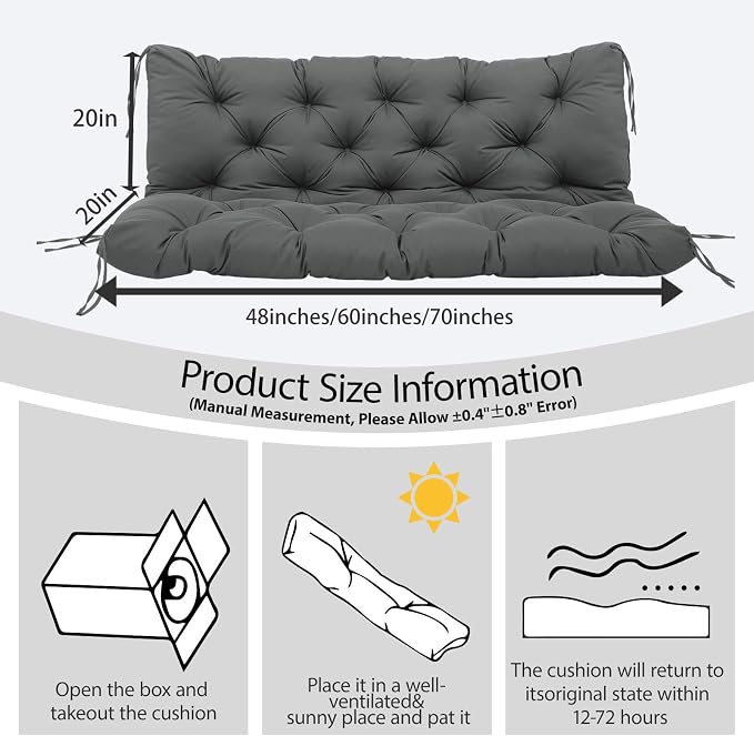 Premium 5" Thicken Porch Swing Cushions Waterproof 3 Seater Replacement Cushions with Backrest and Adjustable Straps, Outdoor Furniture Cushions for Patio, Garden(40×40×5inch)