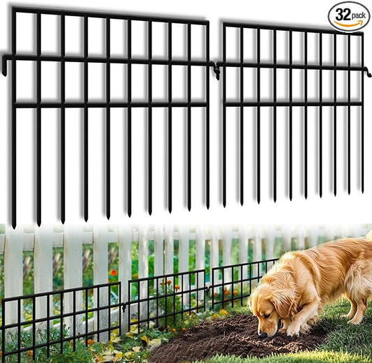 45.33ft(L) X 13in(H) Animal Barrier Fence No Dig, 32 Panels Rabbit Fences for Garden, Dog Digging Ground Defense Border Small Metal Fencing Under Barriers Blocker, Flower Bed, Patio