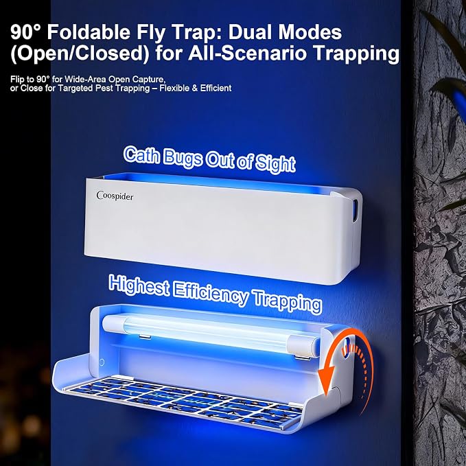 2 Pack Fly Trap Indoor, Fruit Fly Traps Wall Sconce UV Fly Light Bug Catcher for Kitchen House & Restaurant Fruit Flies Garage & Warehouse Flying Insect Trap for Capturing Flies,Moths, Gnats