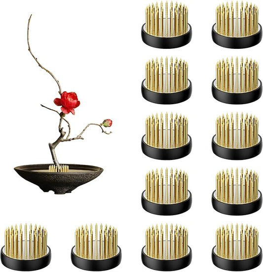 12Pcs Small Vase Flower Frogs,1.34Inch Japanese Ikebana Fresh Flower Pin Holders (Gold)