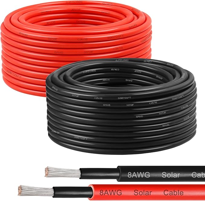 XRDS -RF 8AWG Solar Panel Wire 10mm², 2 Pack 50FT Red & Black Solar Extension Cable, PV Wire with Tinned Copper, Sunlight & UV Resistant, for Solar Panel, RV, Inverter, Battery, Off-Grid Systems