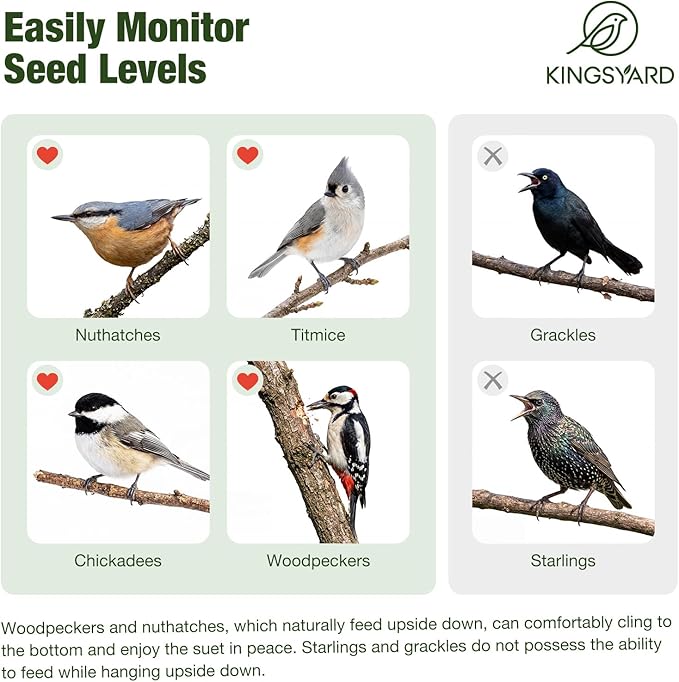 Kingsyard Double Upside Down Suet Feeder with Weatherproof Roof, All Metal Suet Feeders for Outdoors Hanging, Great for Downy Woodpecker Nuthatch Chickadee, Red