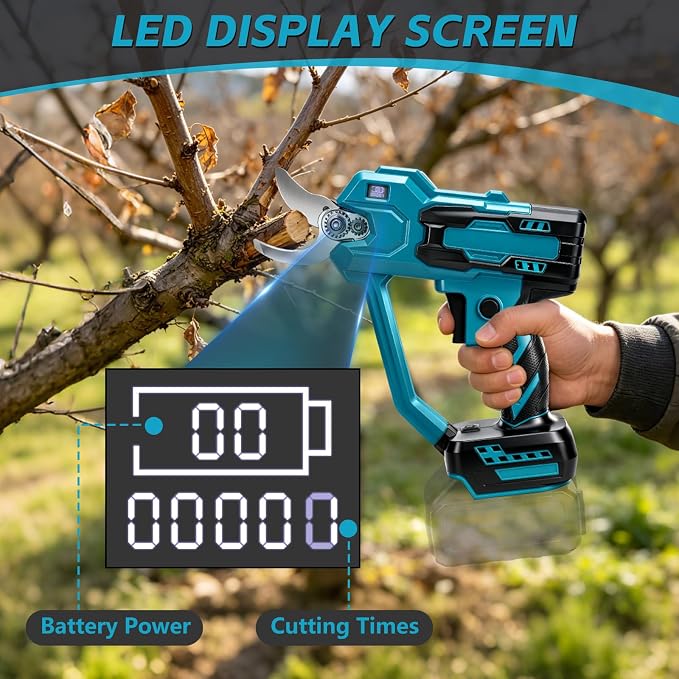 Cordless Pruning Shears Compatible with Ma kita 18V Battery, Brushless Pruner with 0.6"/1.2" Cutting Modes, LCD Display, Electric Pruning Shears for Gardening Tree Trimming (No Battery)