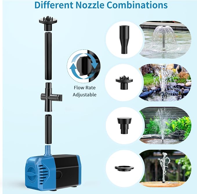 Antfraer Solar Fountain Pump 12W, Solar Water Pump 160GPH Flow Adjustable, Solar Pond Pump with 16.5Ft Cord & PVC Tubing for Pond Small Pond Garden Waterfall Backyard Hydroponics Water Features