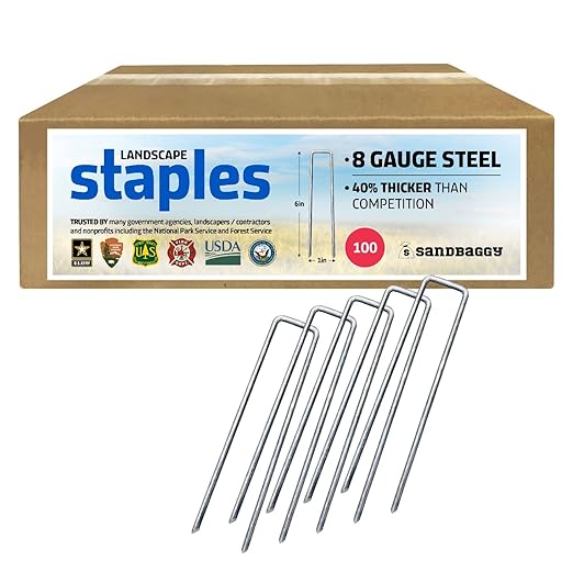 Sandbaggy 8-Gauge 6" Landscape Staples – 200 Count Heavy-Duty Steel U-Pins for Rocky Soil & Hard Ground – 40% Thicker Than 11 Gauge for Landscape Fabric & Turf