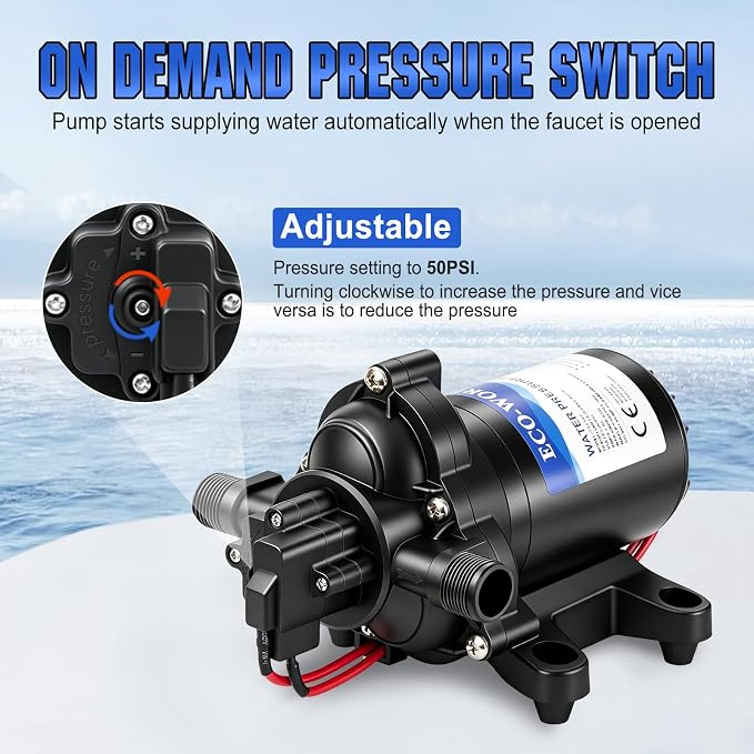 ECO-WORTHY RV Water Pump 12Volt 3.5GPM 50PSI 12V Fresh Diaphragm Pump with Pressure Switch and Self-Priming for RV Yacht Garden Sprayer Food Truck