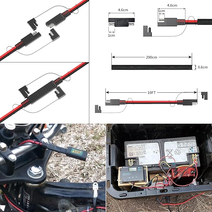 ELFCULB 16AWG 10FT SAE Extension Cable 3/6/10/20/35/50FT Quick Disconnect Wire Harness with SAE Connector for Automotive RV Battery Solar Panel