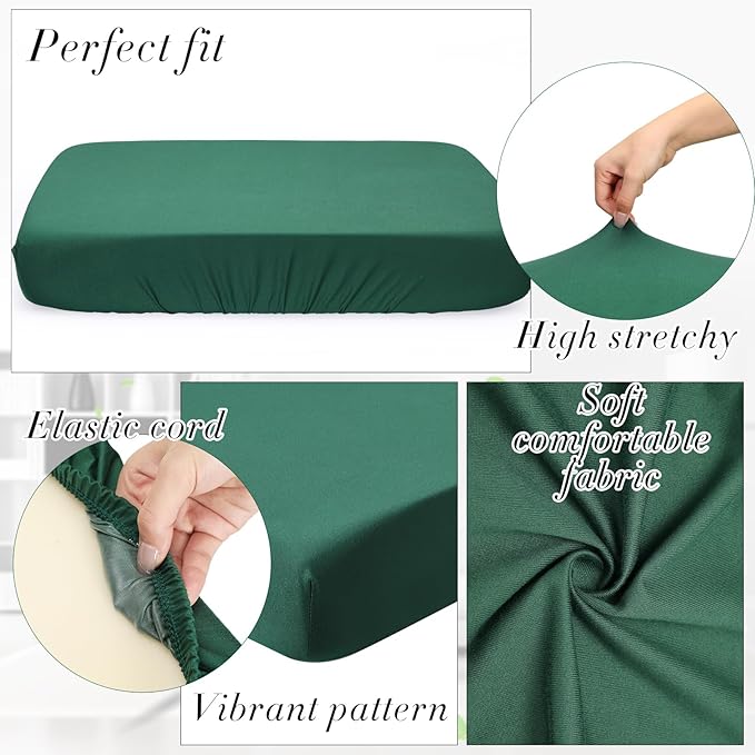 Newwiee 12 Pcs Patio Outdoor Cushion Covers Replacement Waterproof Stretch Sofa Couch Cushion Covers Washable Individual Couch Slipcovers Set Furniture Protector for Pets(20-27 Inch,Dark Green)