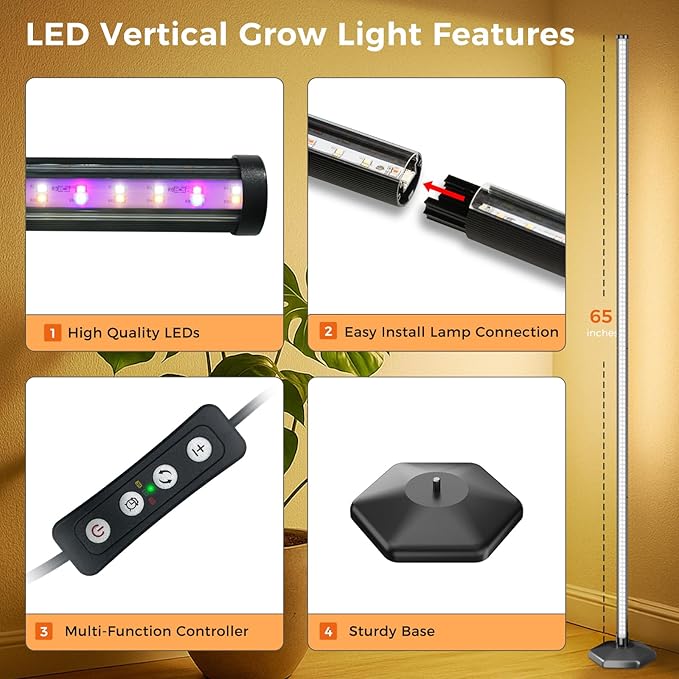 2 Pcs Grow Lights for Indoor Plants, 44W 384 Led Full Spectrum Plant Light, 5.4FT Adjustable Length Standing Grow Light with Timer/Six Leg Base for Greenhouse/Garden