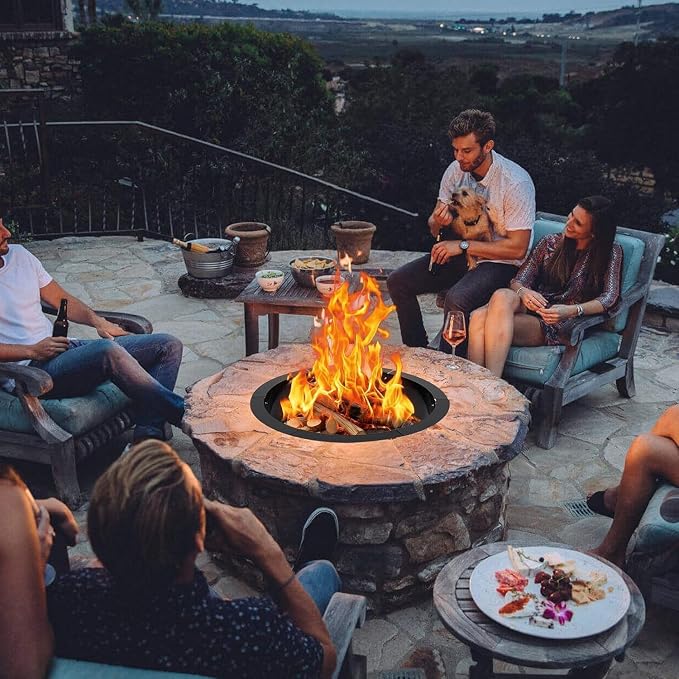 GarveeLife 36 Inch Smokeless Fire Pit Ring, Duty Solid Steel Panels with Air Vents, Inner Round Firepit Rim Insert for Outdoor Above/In-Ground, Suitable for Backyard, Patio, Garden, Easy Install