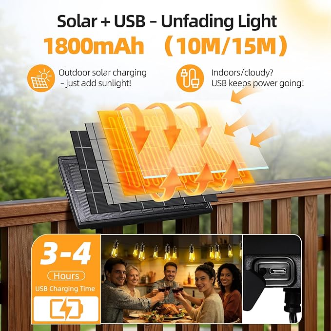 Solar Lights Outdoor Patio Lights: S14 10M 33FT Solar Powered Remote Control 3 Light Modes Dimmable Solar Waterproof Light - Shatterproof Bulbs - Camping Backyard Garden Deck Outside Yard