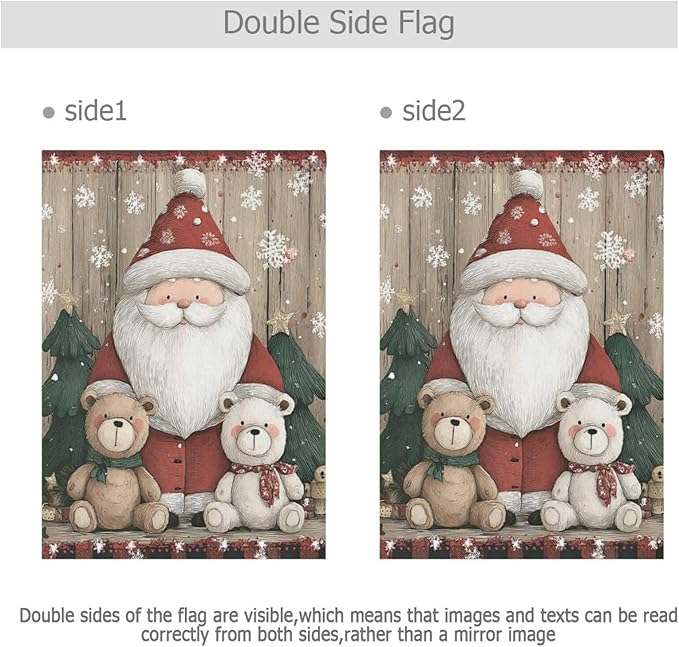 Pfrewn Christmas Winter Garden Flag 12x18 Double Sided Cute Santa Claus with Bear Wodden Small House Yard Flags Welcome Seasonal Outdoor Indoor Banner for Xmas Holiday Yard Home Decoration