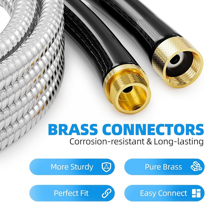 SPECILITE Stainless Steel Garden Water Hose 100 FT, Flexible and Lightweight Pipe, Non-Expandable Heavy Duty Metal Waterhose with Brass Fittings for Reel, Yard, Outdoor, Boat