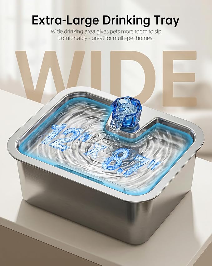 3 Gallon Large Dog Water Fountain, Stainless Steel Pet Water Fountain for Large Dogs, Automatic Big Dog Water Bowl Dispenser Drinking with 4 Filters, Easy to Clean, Quiet Pump