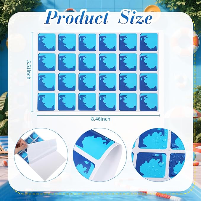 Yexiya 6 Pcs PVC Pool Repair Patches 8.45x5.51 Inch - Heavy-Duty Vinyl Adhesive Patch Kit for Above Ground Pools, Air Mattress, Inflatable Boats, Tents(Plaid,Blue)